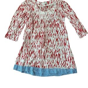 Boden Red & White Patterned TunicTop/Cover-up with Blue Stripe Hem 6